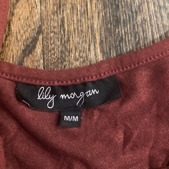 Dark Red Faux Suede Fringe Dress - Picture 2 of 5